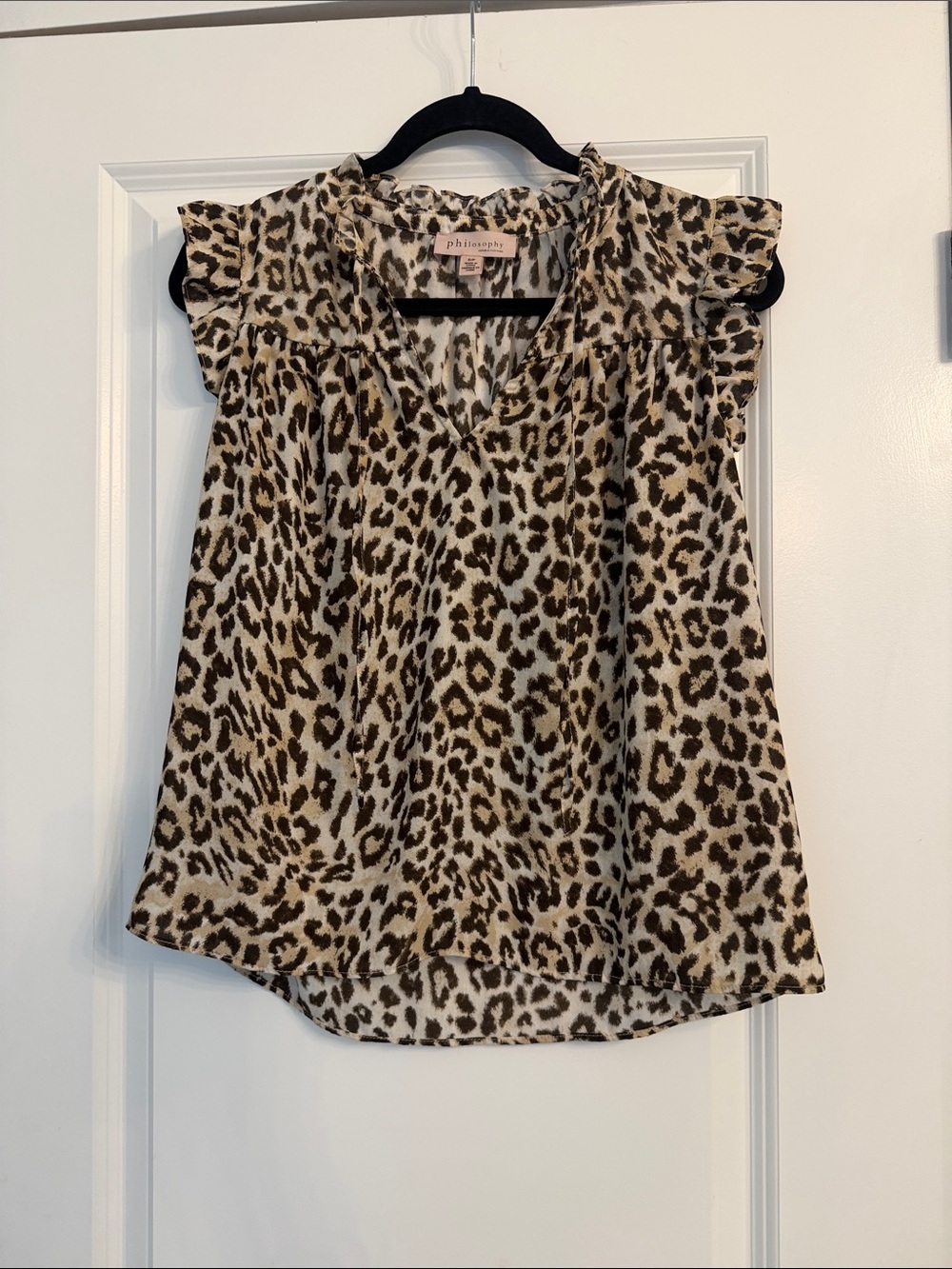 Philosophy Leopard Print Ruffle Cap Sleeve V-Neck Camisole - Brown/Black/Cream